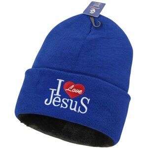 "I Love Jesus" Winter Fleece-Lined Hat, Blue